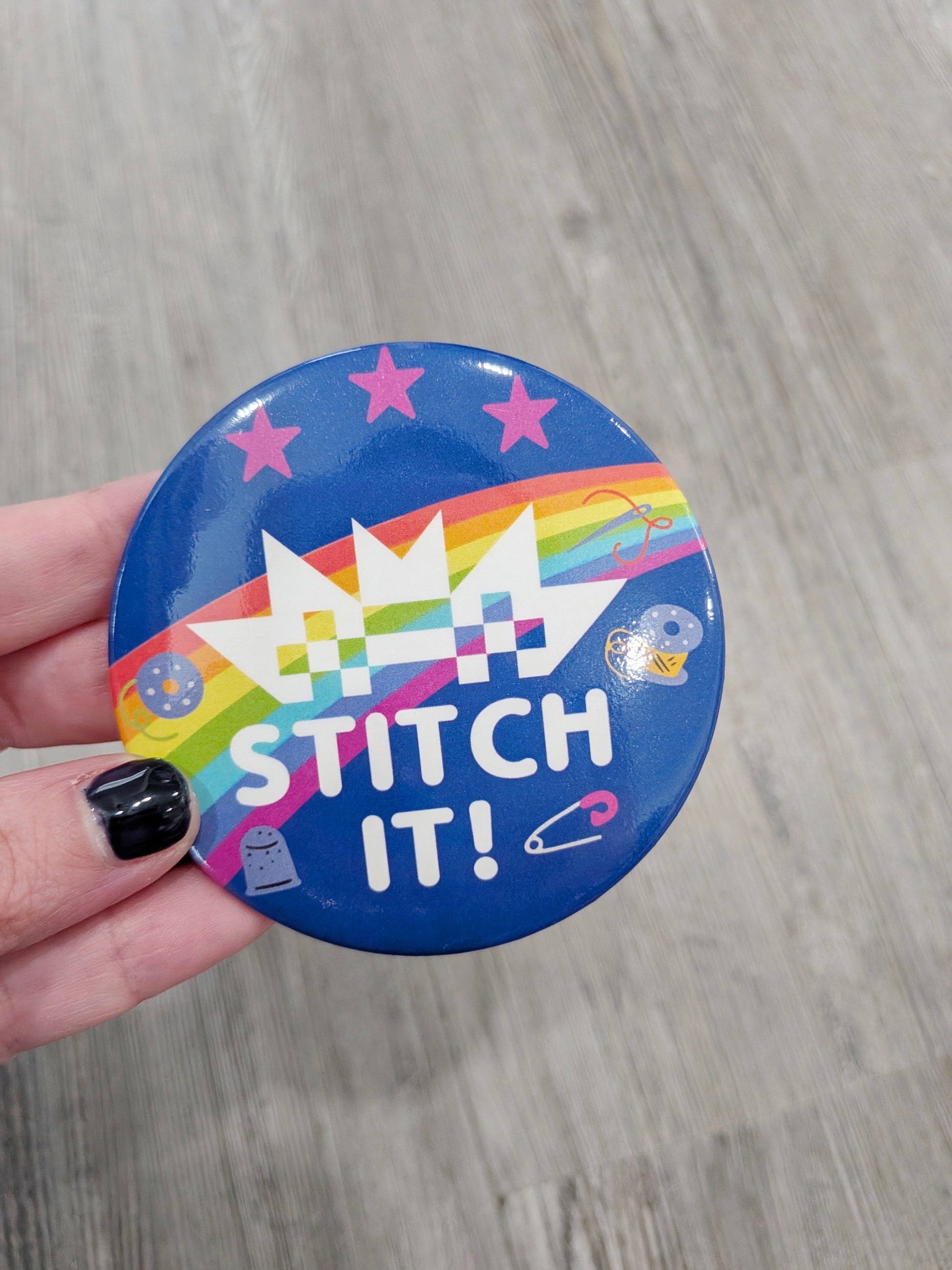 Stitch It! Quilt Along Pin-Back Button + Stickers