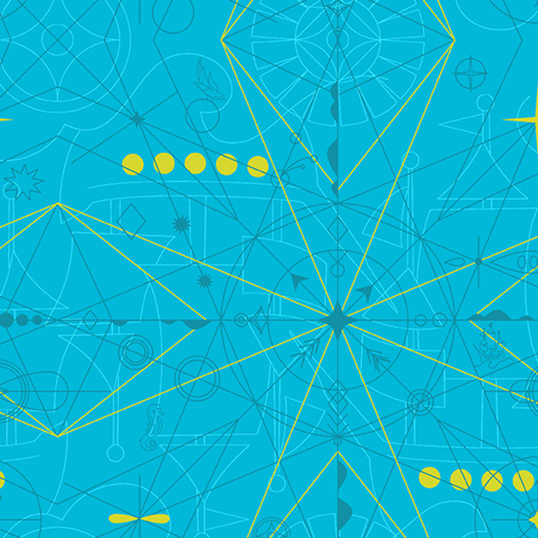 Sun Print 2022 - 10th Anniversary Collection by Alison Glass Compass Water, 1/2 Yard