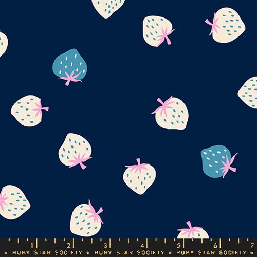 Strawberry Toss Navy, 1/2 Yard