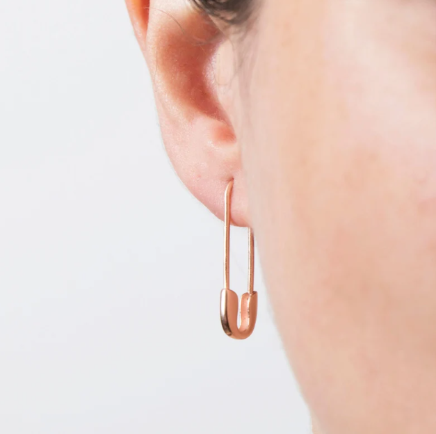 Gold Vermeil Safety Pin Hoop Earrings — Edgy Minimalist Chic