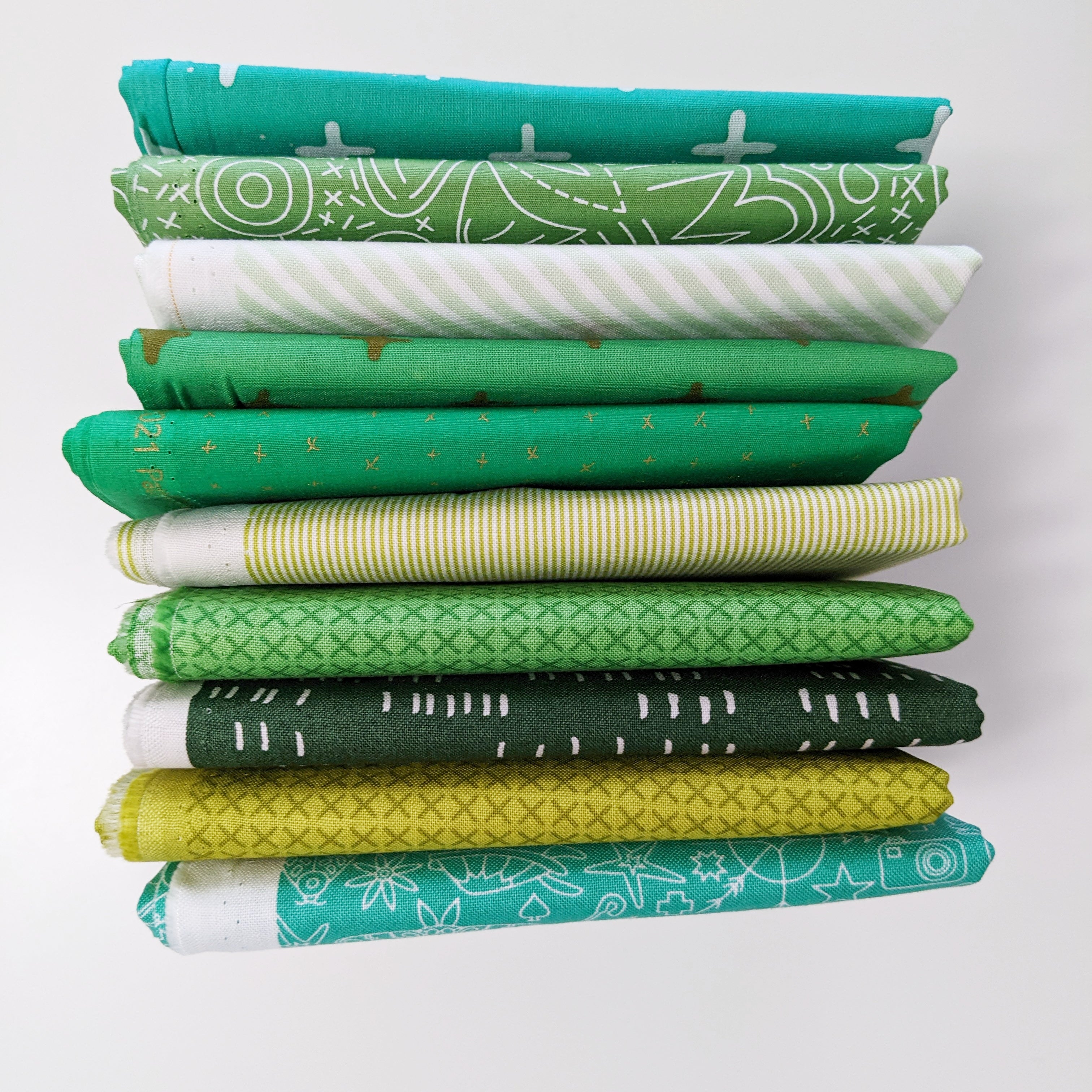 Booster Bundle of 10 Green Fat Quarters